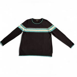 Charter Club Men's Black 100% Cashmere sweater with Teal and Beige Stripes